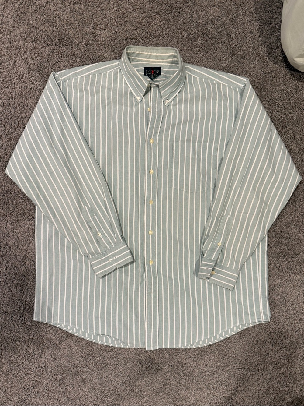 J. Crew Light Green and White Vertical Stripe Button-Down Shirt